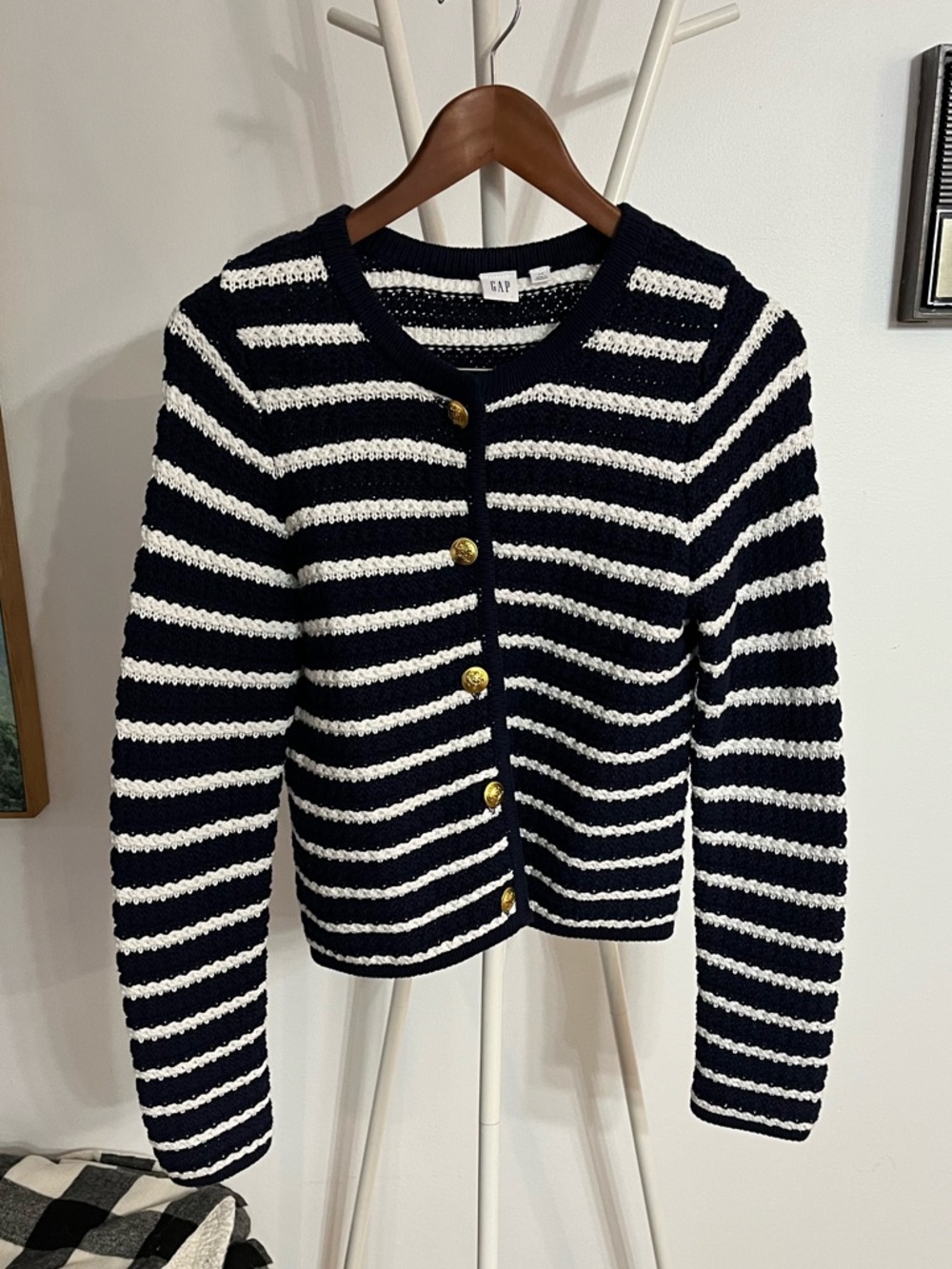 GAP Navy & White Striped Cardigan
